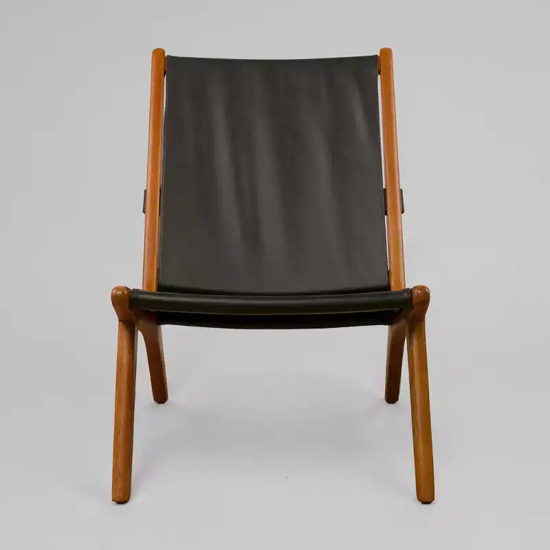 Art Leon Modern Genuine leather Accent Sling Chair with Wood Frame, Armless, Black