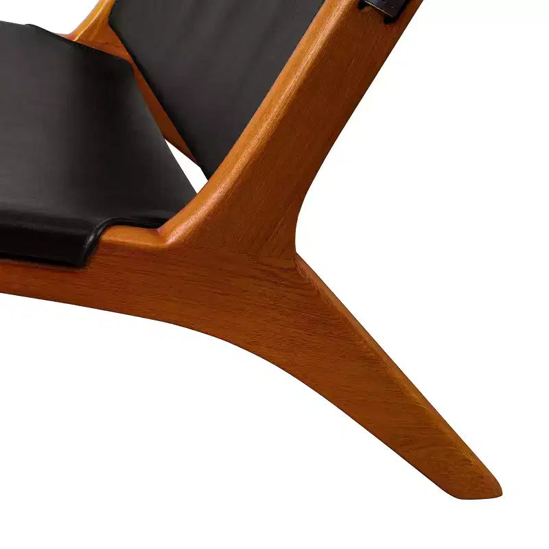 Art Leon Sedia a sdraio moderna in vera pelle con struttura in legno, senza braccioli, nera