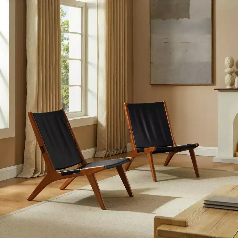 Art Leon Sedia a sdraio moderna in vera pelle con struttura in legno, senza braccioli, nera