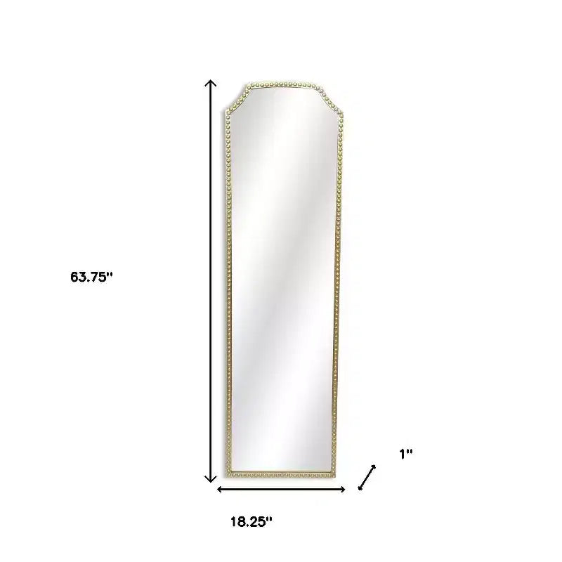 HomeRoots Grand miroir mural avec cadre arqué en métal doré perlé de 64 po