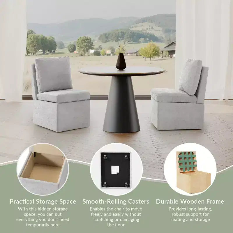 Sedie da Pranzo Senza Braccioli Imbottite in ciniglia WestinTrends Soho Modern con Rotelle