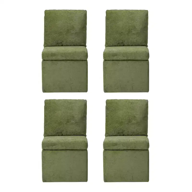 WestinTrends Soho Modern Upholstered Chenille Armless Dining Chairs With Casters (Set of 4), Olive Green