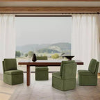 WestinTrends Sedie da pranzo moderne Soho imbottite in ciniglia senza braccioli con rotelle (set da 4), verde oliva