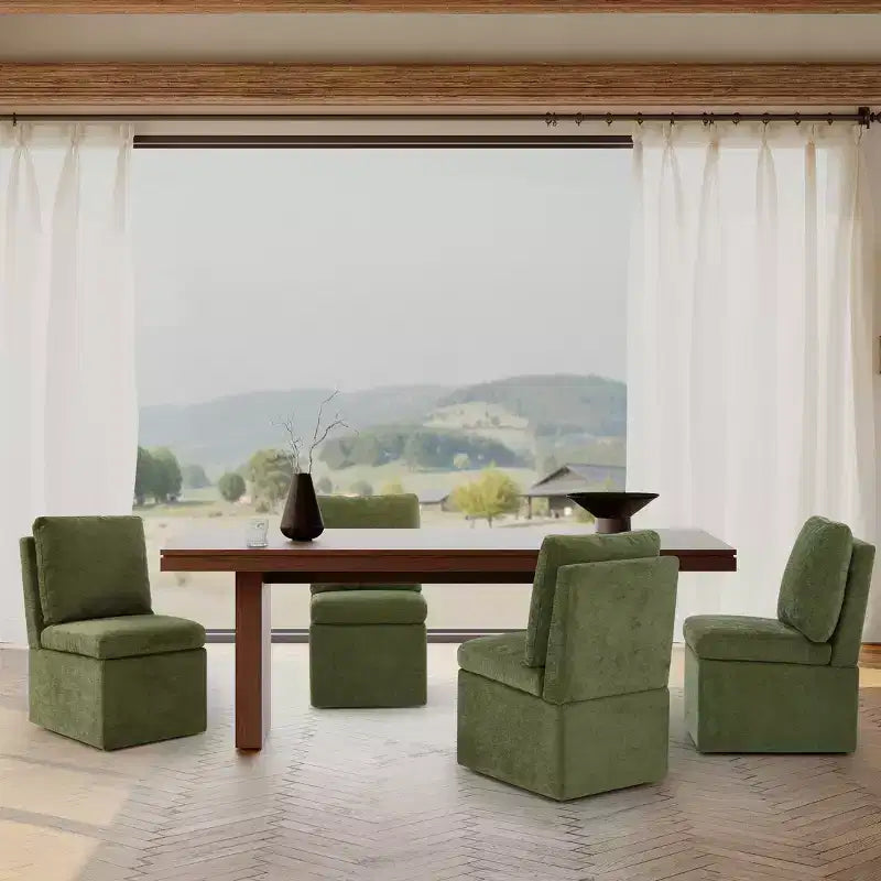 WestinTrends Sedie da pranzo moderne Soho imbottite in ciniglia senza braccioli con rotelle (set da 4), verde oliva