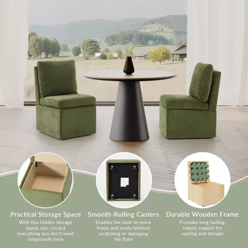 WestinTrends Sedie da pranzo moderne Soho imbottite in ciniglia senza braccioli con rotelle (set da 4), verde oliva