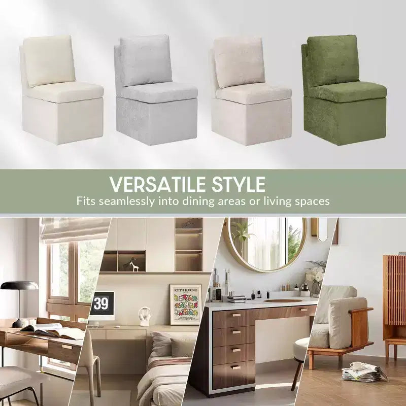 WestinTrends Sedie da pranzo moderne Soho imbottite in ciniglia senza braccioli con rotelle (set da 4), verde oliva