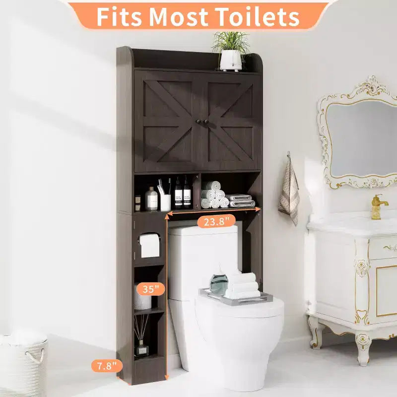 Dyonery 32.3'' L Étagère WC sur Pied avec Porte-Rouleau de Papier Toilette, Rangement et Organisation de Salle de Bain au-dessus des Toilettes avec Barre Inférieure Réglable Blanc/Gris