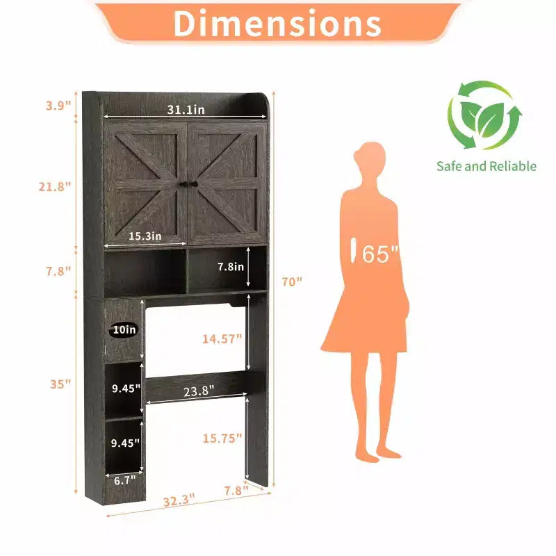 Dyonery 32.3'' L Étagère WC sur Pied avec Porte-Rouleau de Papier Toilette, Rangement et Organisation de Salle de Bain au-dessus des Toilettes avec Barre Inférieure Réglable Blanc/Gris