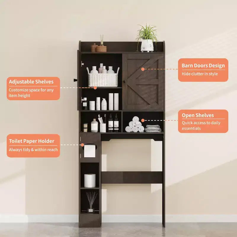 Dyonery 32.3'' L Étagère WC sur Pied avec Porte-Rouleau de Papier Toilette, Rangement et Organisation de Salle de Bain au-dessus des Toilettes avec Barre Inférieure Réglable Blanc/Gris