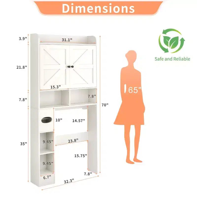 Dyonery 32.3'' L Étagère WC sur Pied avec Porte-Rouleau de Papier Toilette, Rangement et Organisation de Salle de Bain au-dessus des Toilettes avec Barre Inférieure Réglable Blanc/Gris