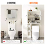 Dyonery 32.3'' L Étagère WC sur Pied avec Porte-Rouleau de Papier Toilette, Rangement et Organisation de Salle de Bain au-dessus des Toilettes avec Barre Inférieure Réglable Blanc/Gris