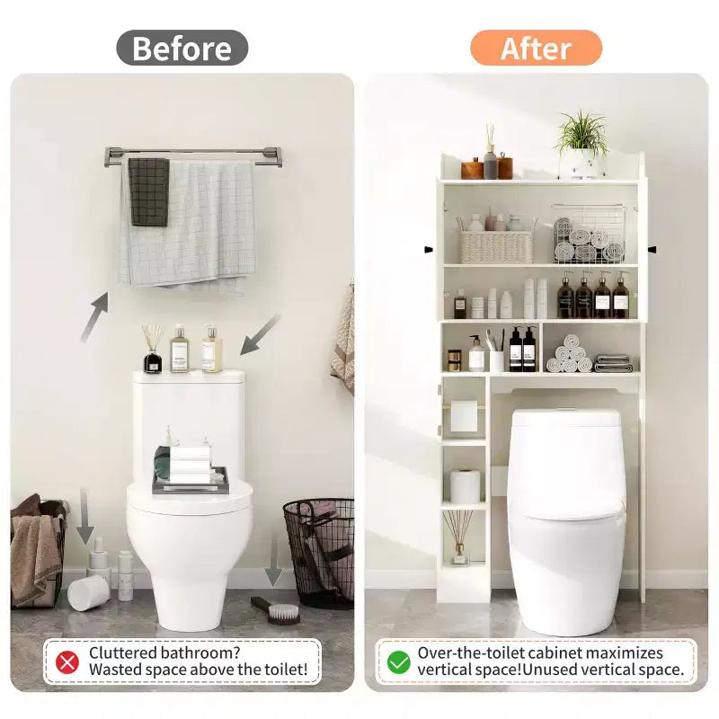 Dyonery 32.3'' L Étagère WC sur Pied avec Porte-Rouleau de Papier Toilette, Rangement et Organisation de Salle de Bain au-dessus des Toilettes avec Barre Inférieure Réglable Blanc/Gris