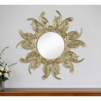 Miroir décoratif encadré en fer HomeRoots 37, design abstrait soleil, doré