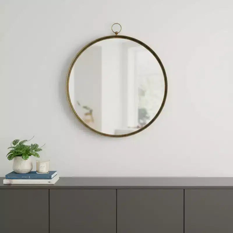 HomeRoots Specchio decorativo rotondo con cornice in ferro dorato da 28