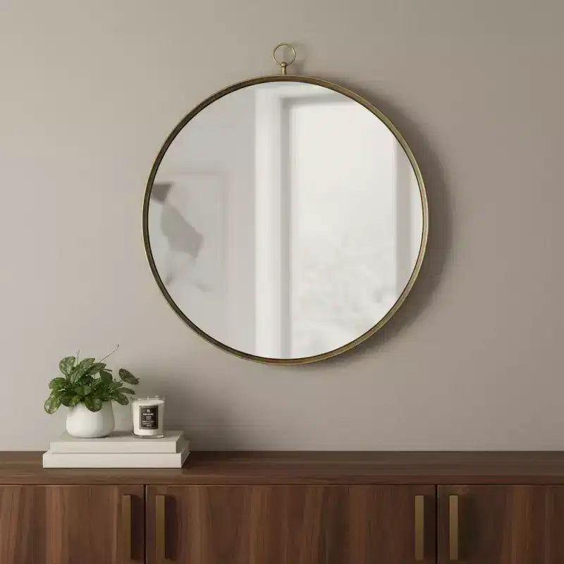 HomeRoots Miroir d'appoint rond en fer, 34 po, doré