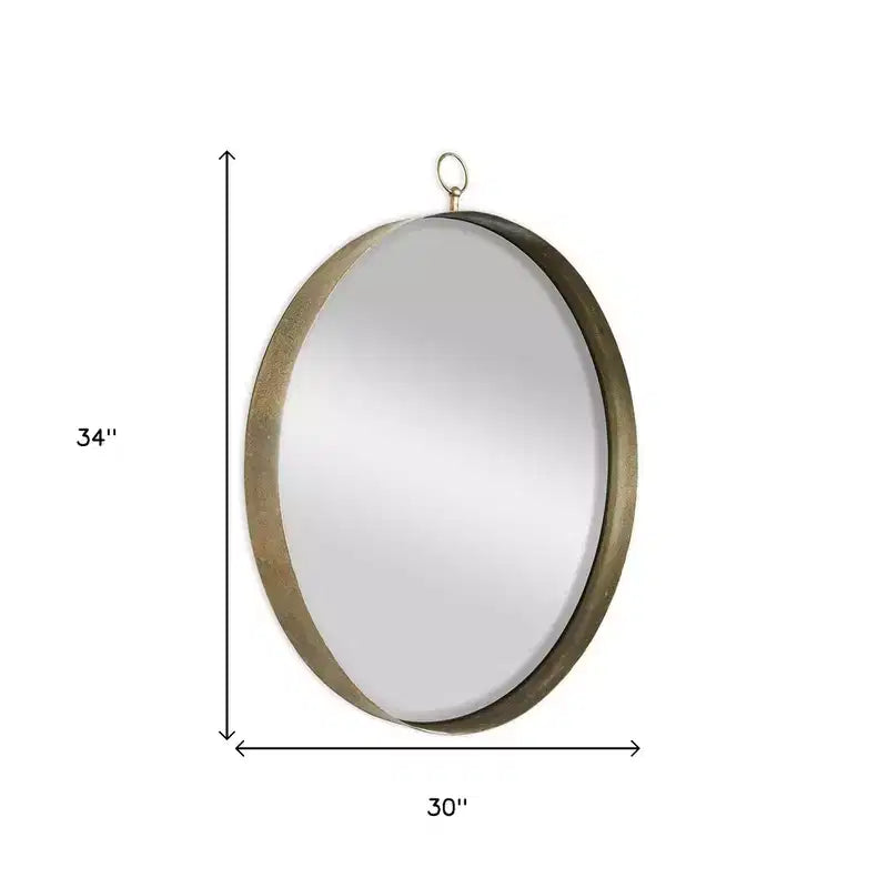 HomeRoots Miroir d'appoint rond en fer, 34 po, doré