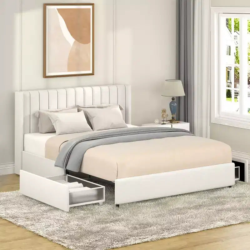 Christopher Knight Home Fred Queen Size Boucle Upholstered Wood Platform Bed Frame with Tufted Headboard