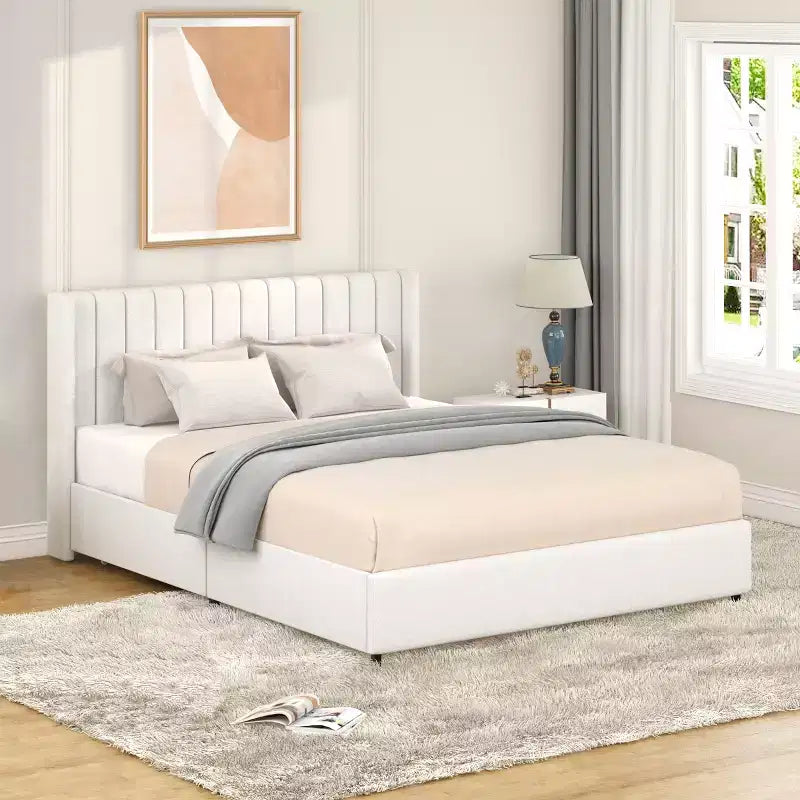 Christopher Knight Home Fred Letto a Piattaforma Queen Size in Legno con Rivestimento in Bouclé e Testiera Trapuntata