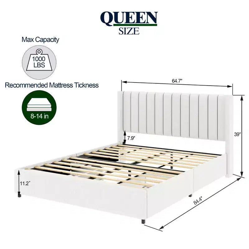 Christopher Knight Home Fred Letto a Piattaforma Queen Size in Legno con Rivestimento in Bouclé e Testiera Trapuntata