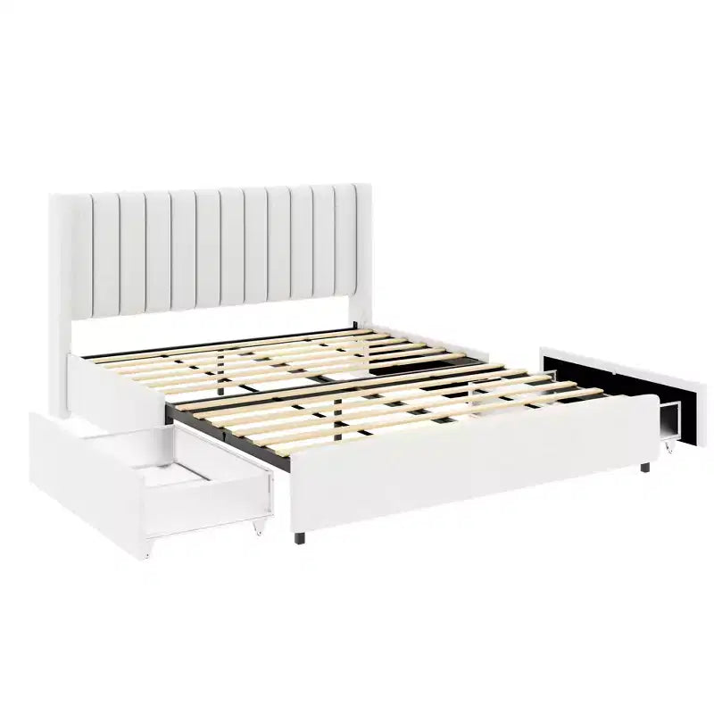 Christopher Knight Home Fred Letto a Piattaforma Queen Size in Legno con Rivestimento in Bouclé e Testiera Trapuntata