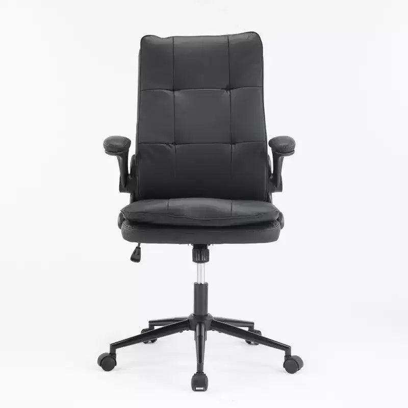 Fauteuil de bureau pivotant noir en cuir imitation chat avec points de tirage, dossier dissimulable et clous