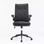 Fauteuil de bureau pivotant noir en cuir imitation chat avec points de tirage, dossier dissimulable et clous