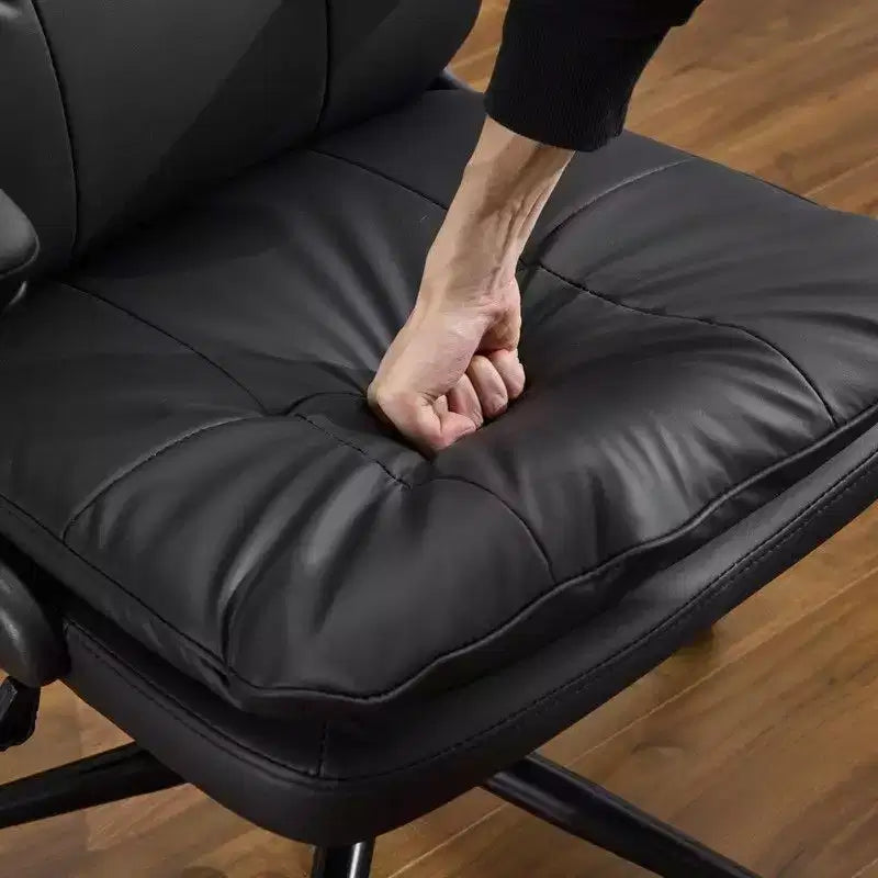 Fauteuil de bureau pivotant noir en cuir imitation chat avec points de tirage, dossier dissimulable et clous