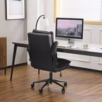 Fauteuil de bureau pivotant noir en cuir imitation chat avec points de tirage, dossier dissimulable et clous