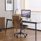Fauteuil de bureau pivotant noir en cuir imitation chat avec points de tirage, dossier dissimulable et clous