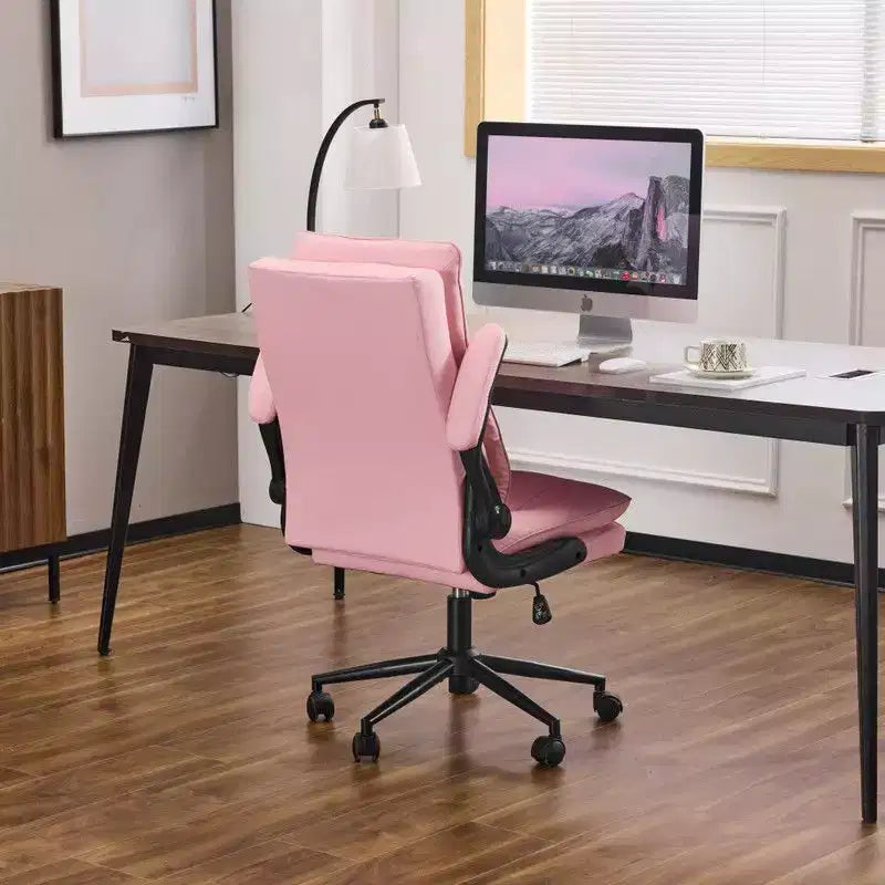Fauteuil de bureau pivotant noir en cuir imitation chat avec points de tirage, dossier dissimulable et clous