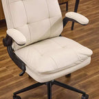 Fauteuil de bureau pivotant noir en cuir imitation chat avec points de tirage, dossier dissimulable et clous