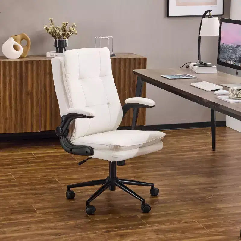 Fauteuil de bureau pivotant noir en cuir imitation chat avec points de tirage, dossier dissimulable et clous