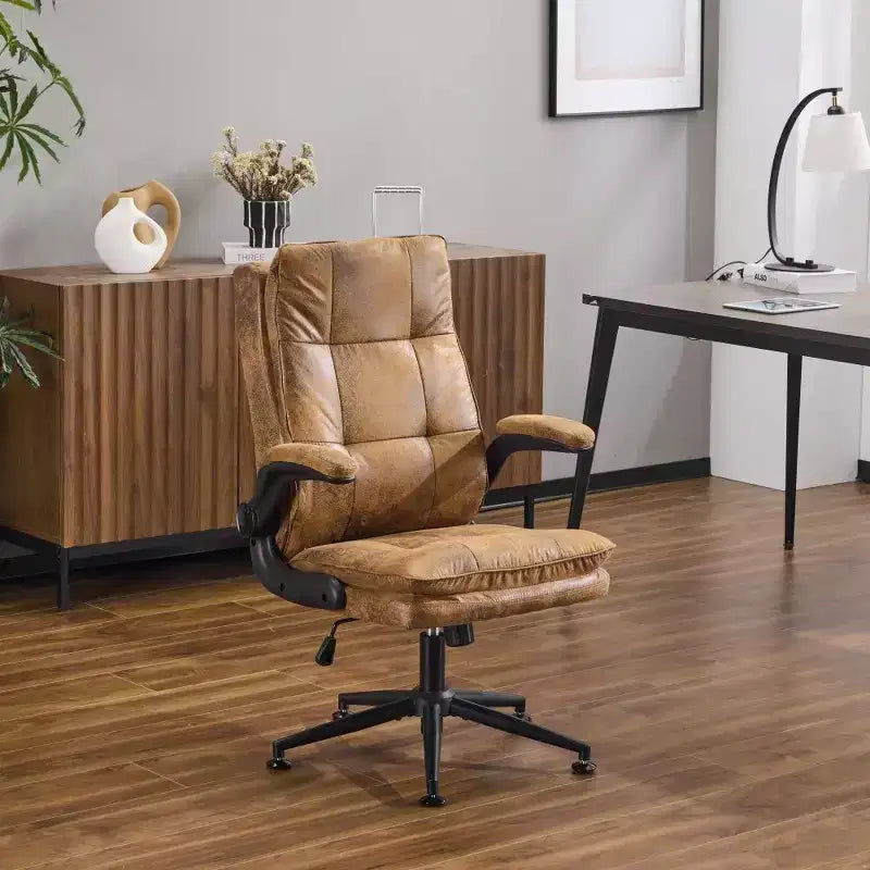 Fauteuil de bureau pivotant noir en cuir imitation chat avec points de tirage, dossier dissimulable et clous
