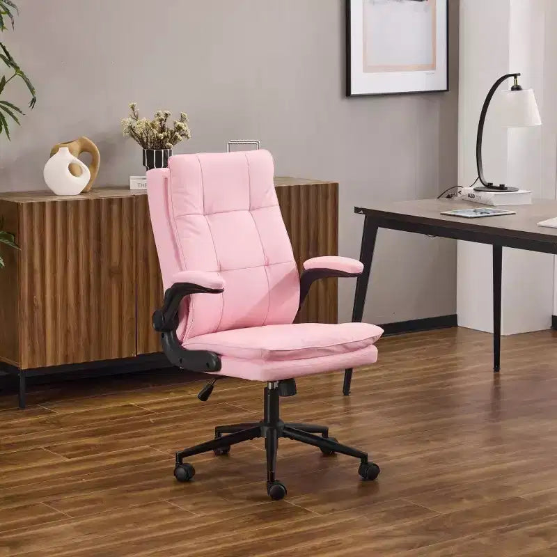 Fauteuil de bureau pivotant noir en cuir imitation chat avec points de tirage, dossier dissimulable et clous