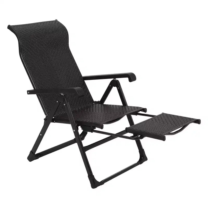 Outdoor Folding Rattan Lounge Chair, Patio Lounge Chair with Adjustable High Backrest & Reversible Out Footrest, Portable Recliners