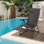 Sdraio da Esterno Pieghevole in Rattan, Sdraio da Giardino con Schienale Alto Regolabile e Poggiapiedi Esterno Reversibile, Recliner Portatile