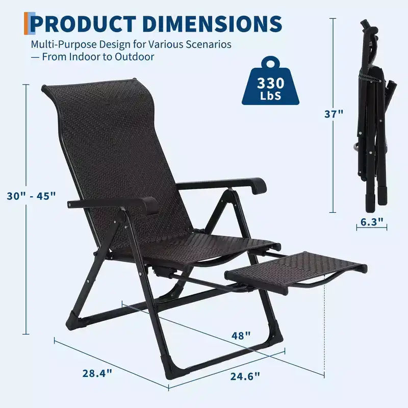 Sdraio da Esterno Pieghevole in Rattan, Sdraio da Giardino con Schienale Alto Regolabile e Poggiapiedi Esterno Reversibile, Recliner Portatile