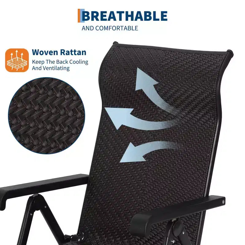 Sdraio da Esterno Pieghevole in Rattan, Sdraio da Giardino con Schienale Alto Regolabile e Poggiapiedi Esterno Reversibile, Recliner Portatile