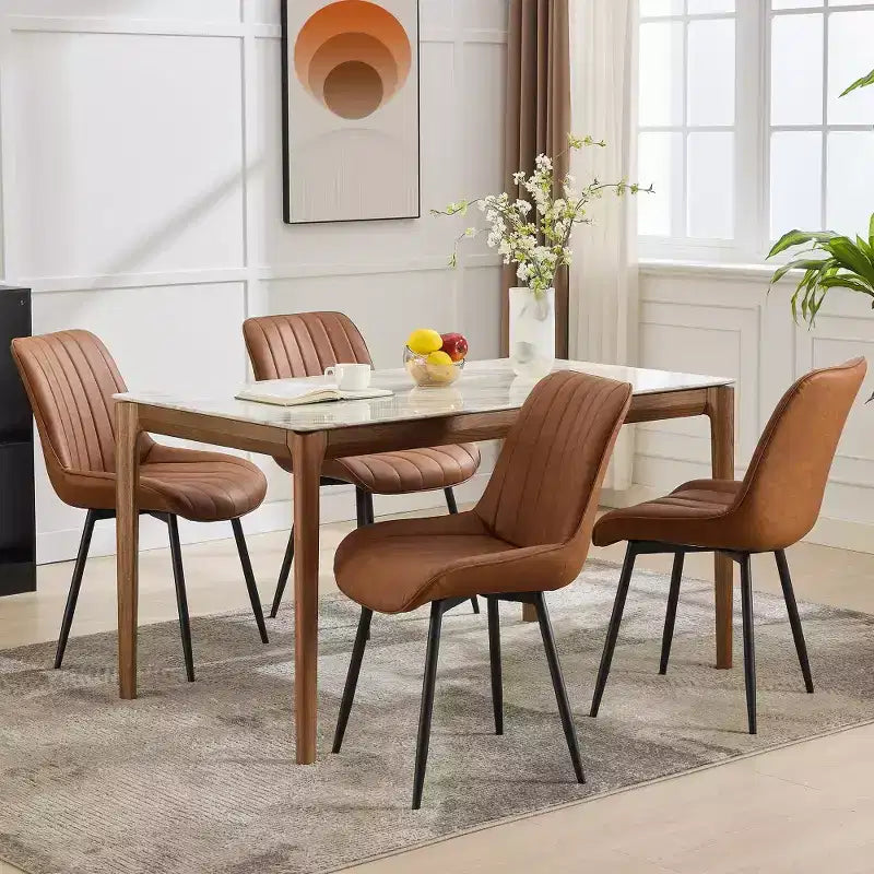 Lot de 2 chaises de salle à manger en similicuir noir pour cuisine et salle à manger, chaises confortables de style moderne du milieu du siècle avec pieds en métal, chaises d'appoint rembourrées