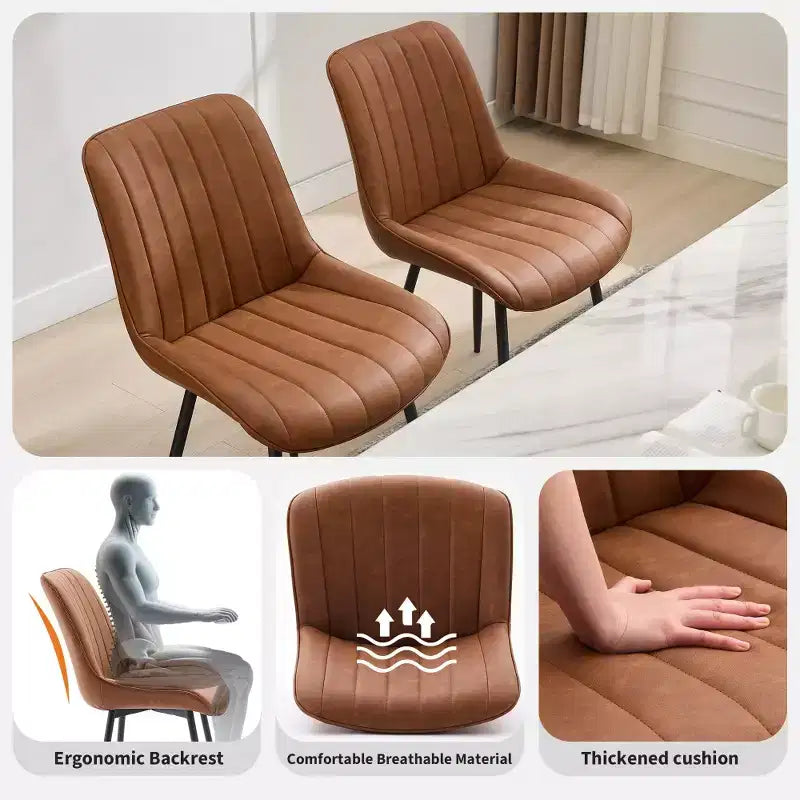 Lot de 2 chaises de salle à manger en similicuir noir pour cuisine et salle à manger, chaises confortables de style moderne du milieu du siècle avec pieds en métal, chaises d'appoint rembourrées