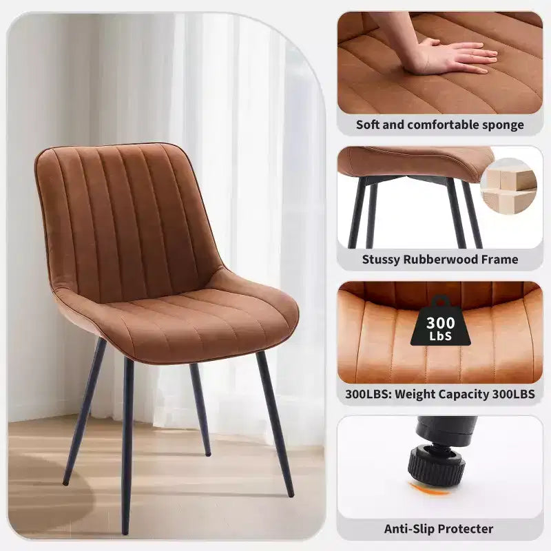 Lot de 2 chaises de salle à manger en similicuir noir pour cuisine et salle à manger, chaises confortables de style moderne du milieu du siècle avec pieds en métal, chaises d'appoint rembourrées