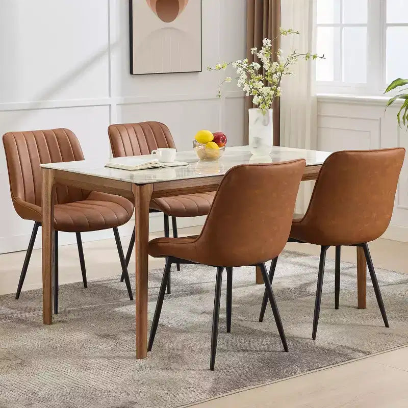 Lot de 2 chaises de salle à manger en similicuir noir pour cuisine et salle à manger, chaises confortables de style moderne du milieu du siècle avec pieds en métal, chaises d'appoint rembourrées