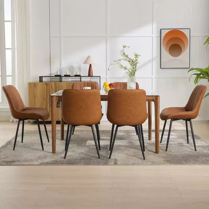 Lot de 2 chaises de salle à manger en similicuir noir pour cuisine et salle à manger, chaises confortables de style moderne du milieu du siècle avec pieds en métal, chaises d'appoint rembourrées