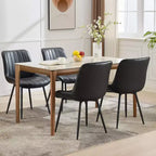 Lot de 2 chaises de salle à manger en similicuir noir pour cuisine et salle à manger, chaises confortables de style moderne du milieu du siècle avec pieds en métal, chaises d'appoint rembourrées