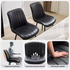 Lot de 2 chaises de salle à manger en similicuir noir pour cuisine et salle à manger, chaises confortables de style moderne du milieu du siècle avec pieds en métal, chaises d'appoint rembourrées