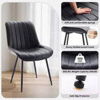Lot de 2 chaises de salle à manger en similicuir noir pour cuisine et salle à manger, chaises confortables de style moderne du milieu du siècle avec pieds en métal, chaises d'appoint rembourrées