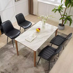 Lot de 2 chaises de salle à manger en similicuir noir pour cuisine et salle à manger, chaises confortables de style moderne du milieu du siècle avec pieds en métal, chaises d'appoint rembourrées