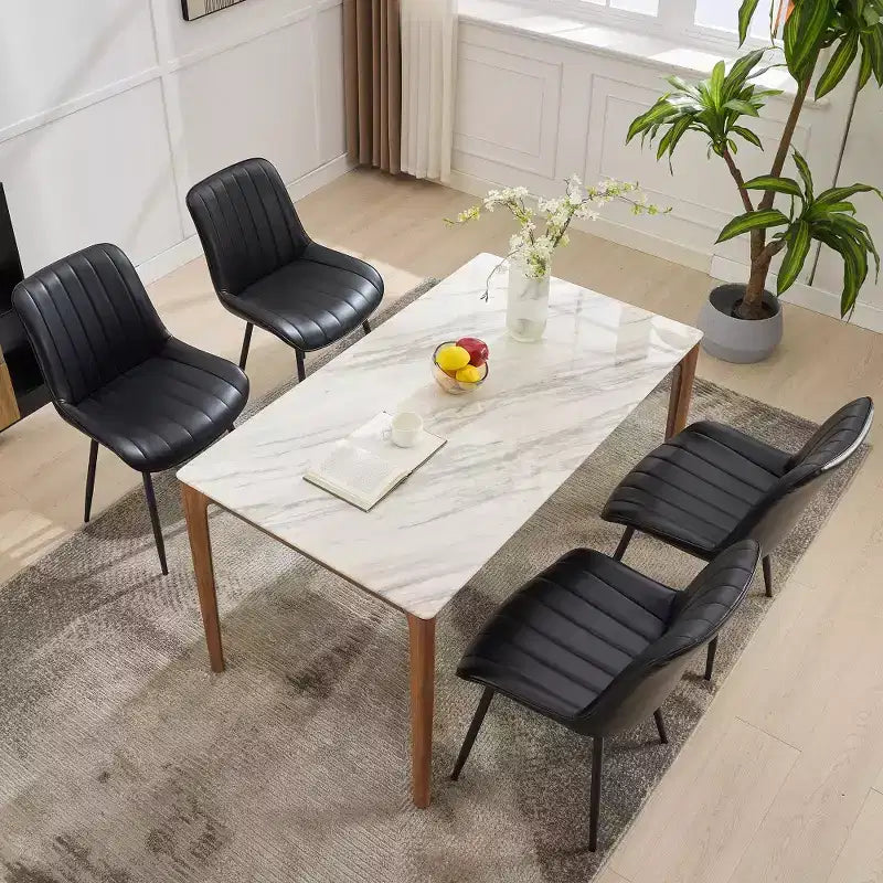 Lot de 2 chaises de salle à manger en similicuir noir pour cuisine et salle à manger, chaises confortables de style moderne du milieu du siècle avec pieds en métal, chaises d'appoint rembourrées