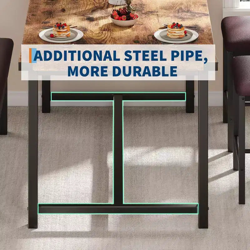 Set tavolo da pranzo per 4, tavolo da cucina e 2 sedie imbottite e 1 panca, set da pranzo in legno