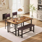 Set tavolo da pranzo per 4, tavolo da cucina e 2 sedie imbottite e 1 panca, set da pranzo in legno